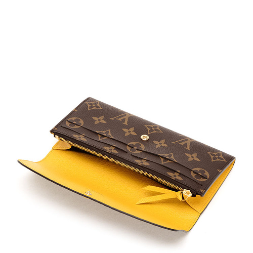 Louis Vuitton/路易威登 老花按扣长款女士钱包Emilie帆布/配皮 新款招财黄色