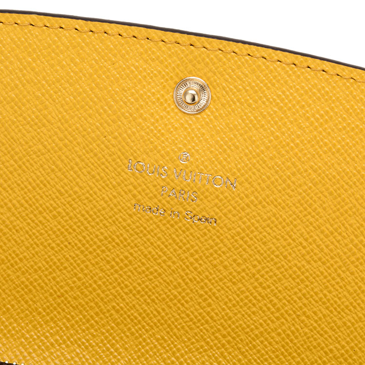 Louis Vuitton/路易威登 老花按扣长款女士钱包Emilie帆布/配皮 新款招财黄色