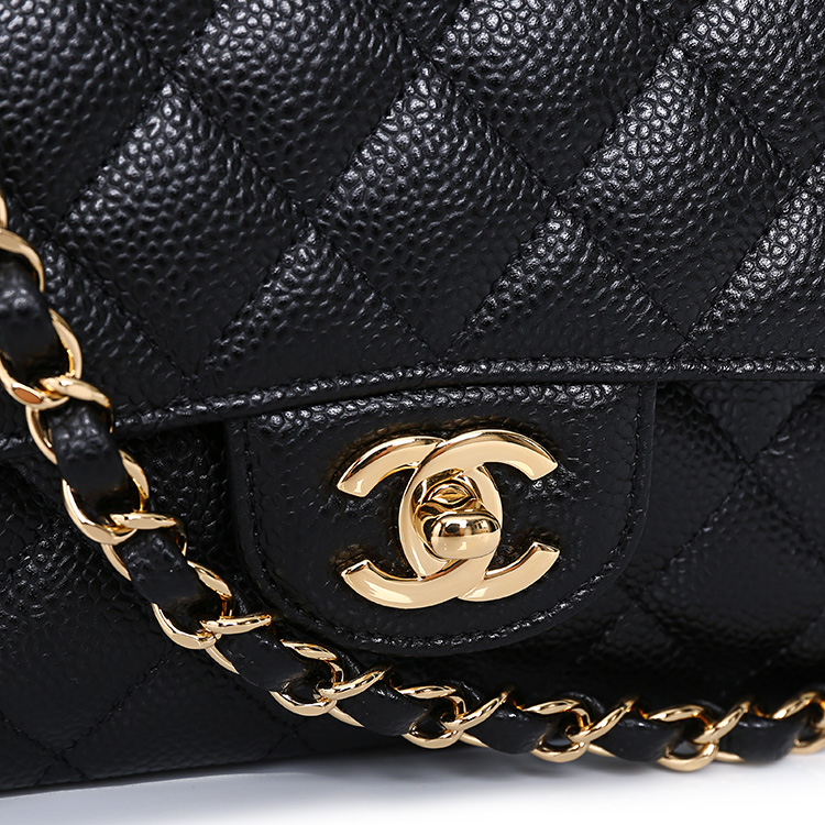 CHANEL/香奈儿 女士经典CF荔枝纹牛皮、黑色金扣斜挎单肩包 A01112C