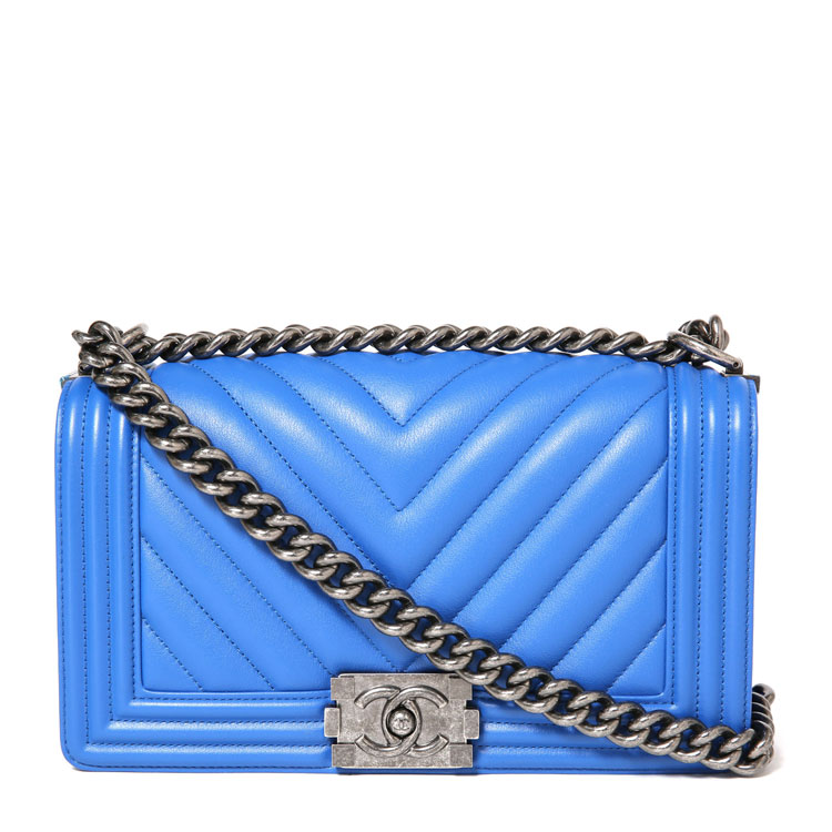 CHANEL(香奈儿) 蓝色皮质斜挎包 Leboy 中号