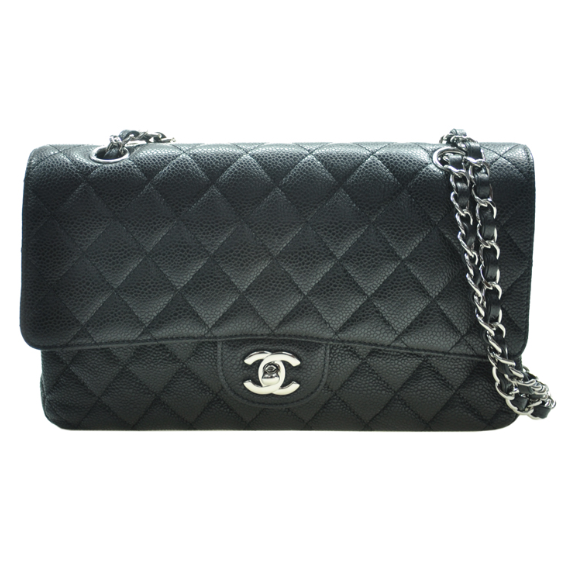 CHANEL/香奈儿 女士经典款CF中号、黑色牛皮、斜挎单肩包