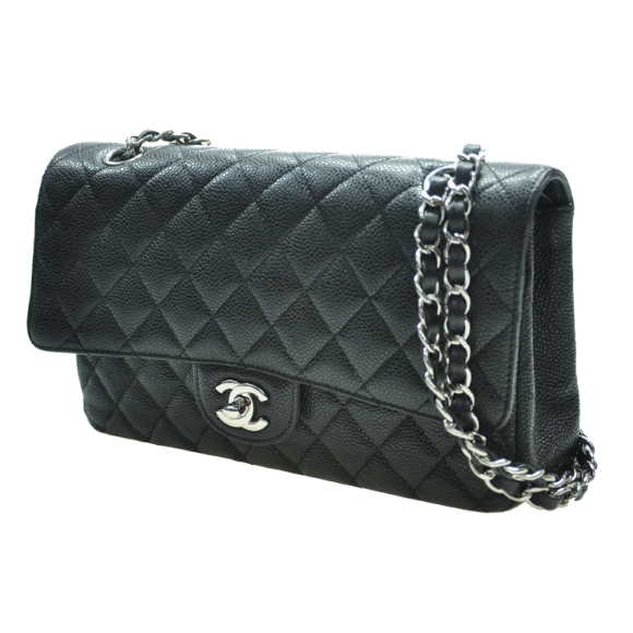CHANEL/香奈儿 女士经典款CF中号、黑色牛皮、斜挎单肩包