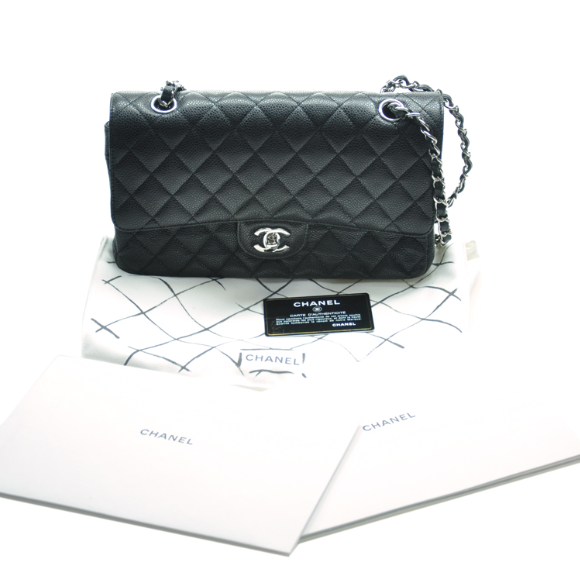 CHANEL/香奈儿 女士经典款CF中号、黑色牛皮、斜挎单肩包