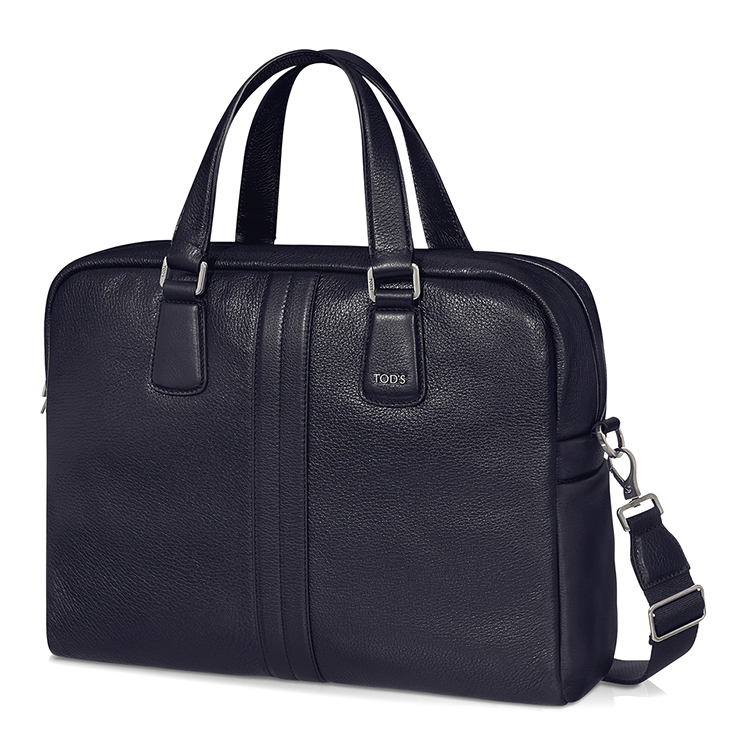 Tod’s/托德斯 男士蓝色牛皮双条纹设计公文包