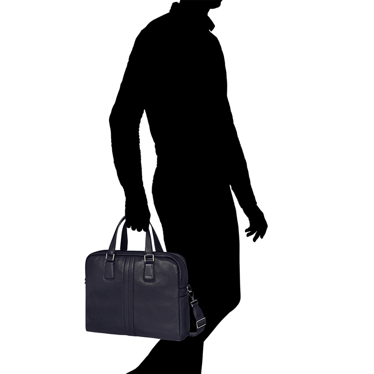 Tod’s/托德斯 男士蓝色牛皮双条纹设计公文包