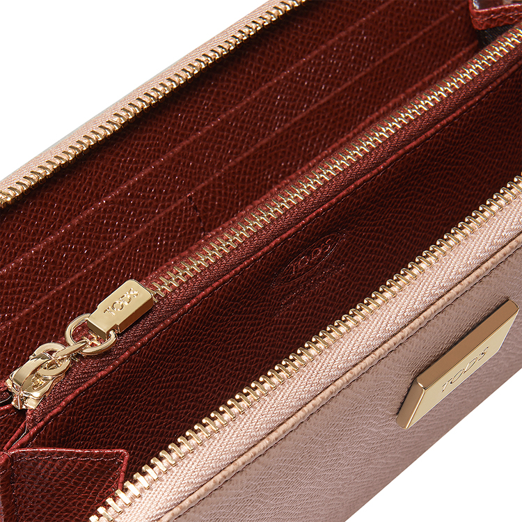 Tod’s/托德斯 女士粉色牛皮LOGO金属牌撞色内衬钱包