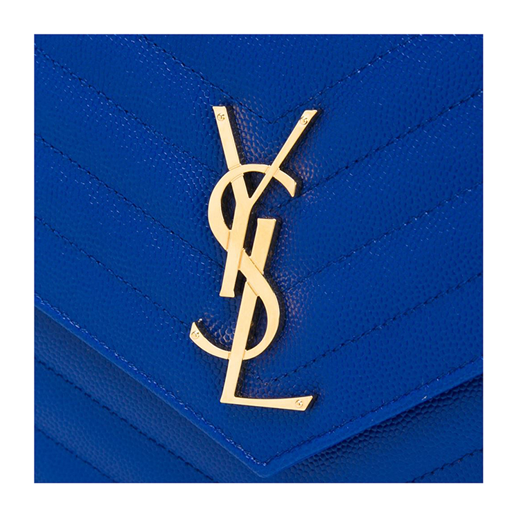 Yves saint Laurent/圣罗兰 'Monogram'金属品牌logo蓝色斜纹小牛皮女士信封式单肩包#377828 BOW01 4350