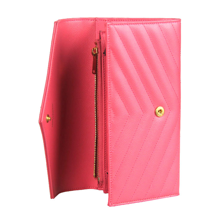 Yves saint Laurent/圣罗兰 金属logo标粉色牛皮斜纹女士长款钱包 #372264 BOW01 6618