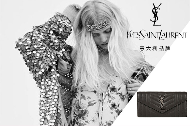 SAINT LAURENT PARIS/圣罗兰 牛皮长款YSL LOGO按扣女士钱包 437469BRM04