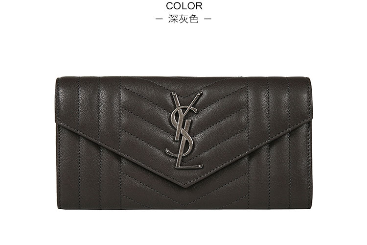 SAINT LAURENT PARIS/圣罗兰 牛皮长款YSL LOGO按扣女士钱包 437469BRM04