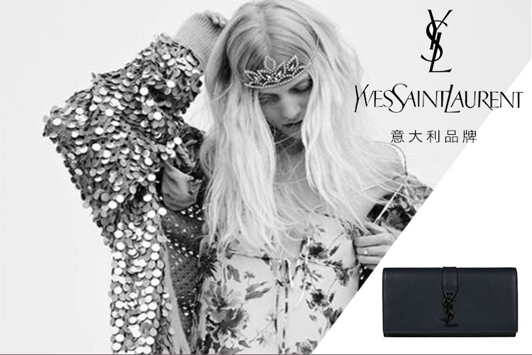 SAINT LAURENT PARIS/圣罗兰 YSL LOGO牛皮长款钱包 女士钱包 414567BJ54U