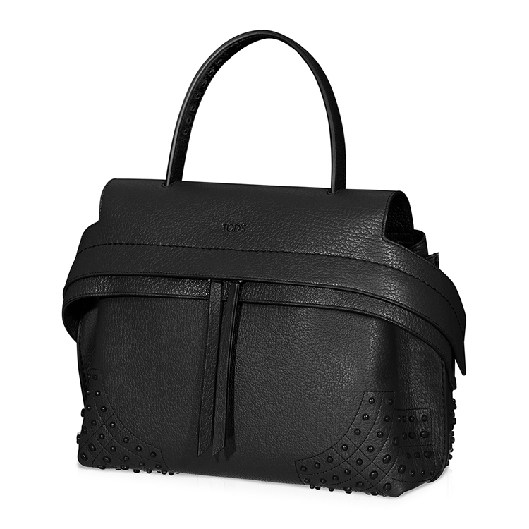 Tod’s/托德斯 女士Wave黑色牛皮LOGO印花小号手提包