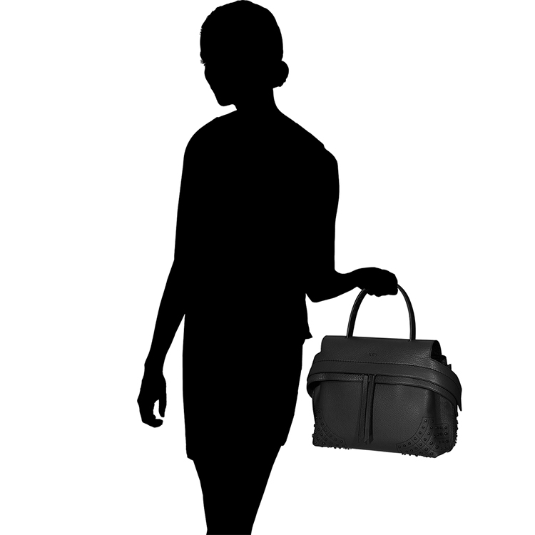 Tod’s/托德斯 女士Wave黑色牛皮LOGO印花小号手提包