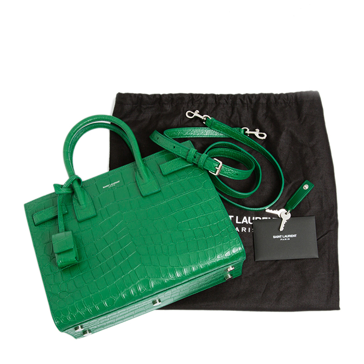 Yves saint Laurent/圣罗兰 女士绿色真皮Sac de Jour系列鳄鱼皮纹可斜挎手提包 421863 CS38N 834