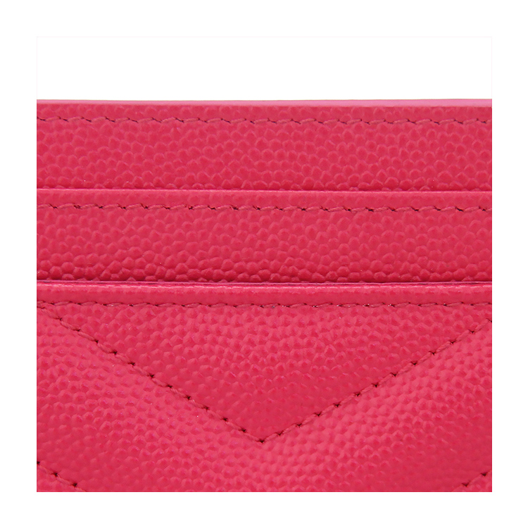 Yves saint Laurent/圣罗兰 金属品牌标志荔枝纹桃红色牛皮小型皮具斜纹女士卡包#423291 BOW01 5623