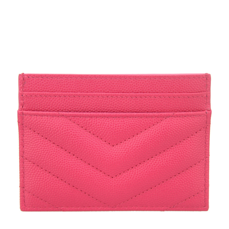 Yves saint Laurent/圣罗兰 金属品牌标志荔枝纹桃红色牛皮小型皮具斜纹女士卡包#423291 BOW01 5623