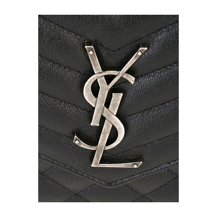 Yves saint Laurent/圣罗兰 'Monogram'金属品牌LOGO斜纹格子黑色牛皮女士单肩包#437473 BRM04 1000