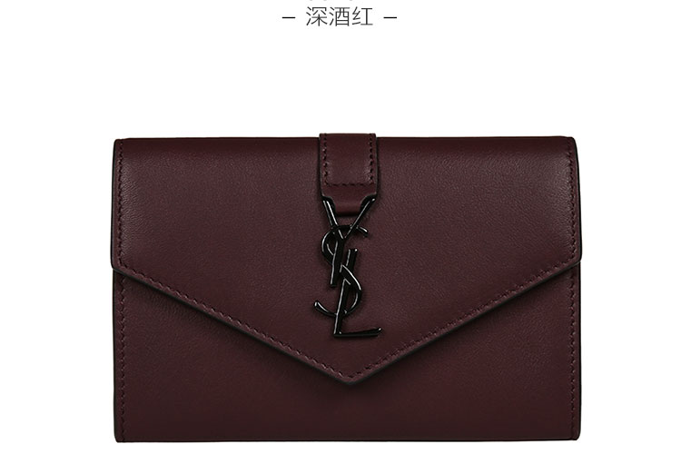 Yves saint Laurent/圣罗兰 16秋冬牛皮YSL LOGO背面侧袋女士钱包 423483BJ54U