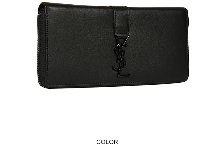 SAINTLAURENTPARIS/圣罗兰YSLLOGO牛皮拉链女士钱包414570BJ54U黑色