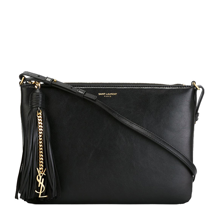 Yves saint Laurent/圣罗兰 流苏带金属YSL链条挂饰小牛皮女士单肩包#412674 CWU0J 1000