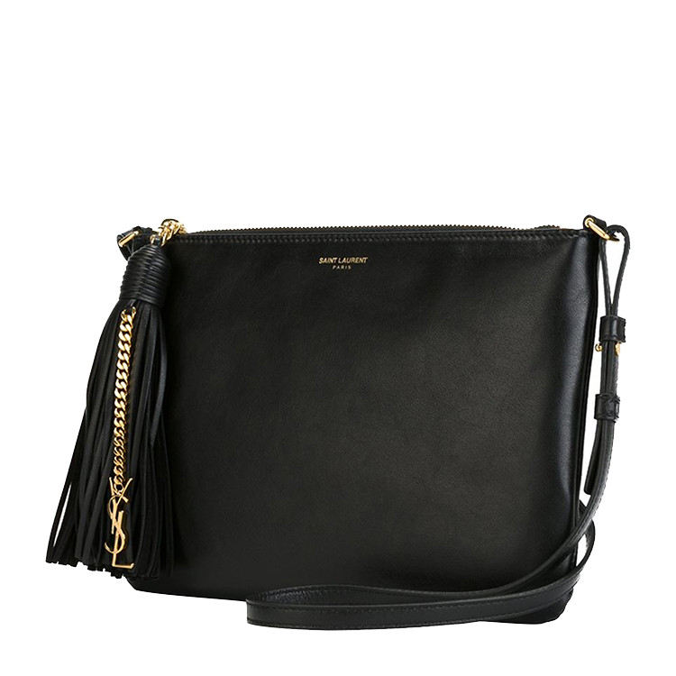 Yves saint Laurent/圣罗兰 流苏带金属YSL链条挂饰小牛皮女士单肩包#412674 CWU0J 1000