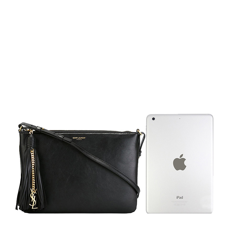 Yves saint Laurent/圣罗兰 流苏带金属YSL链条挂饰小牛皮女士单肩包#412674 CWU0J 1000