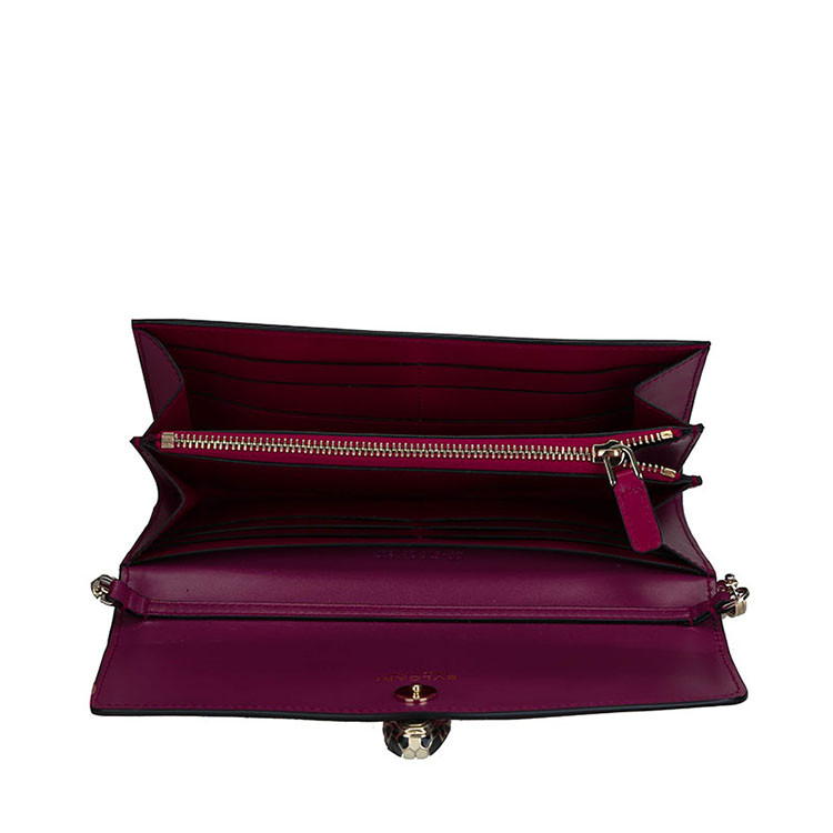 BVLGARI/宝格丽 长款女士SERPENTI小牛皮翻盖链条钱包 281317 玛瑙树莓
