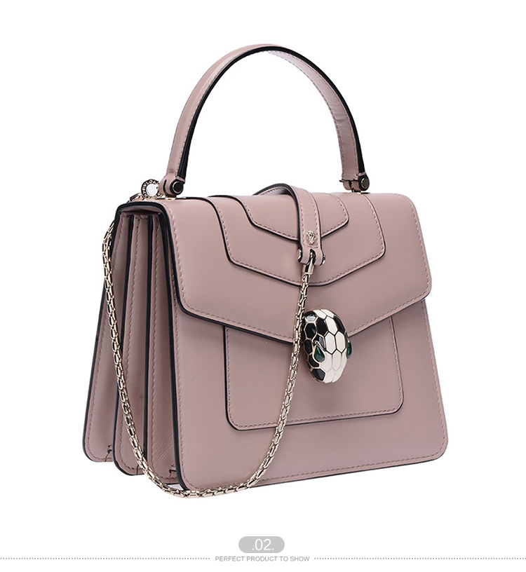 BVLGARI/宝格丽 女士浅棕色小牛皮蛇头手提单肩斜挎包 281254PINK-005 20161209