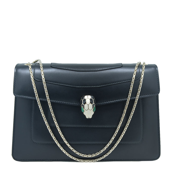 BVLGARI/宝格丽 黑色女士牛皮蛇头单肩包 斜跨包 中号