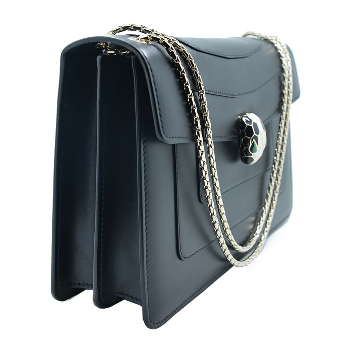 BVLGARI/宝格丽 黑色女士牛皮蛇头单肩包 斜跨包 中号