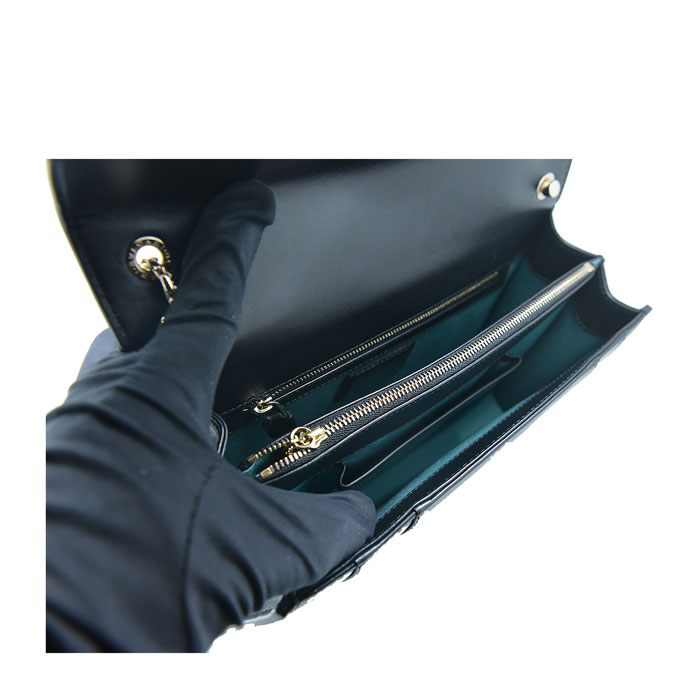 BVLGARI/宝格丽 黑色女士牛皮蛇头单肩包 斜跨包 中号