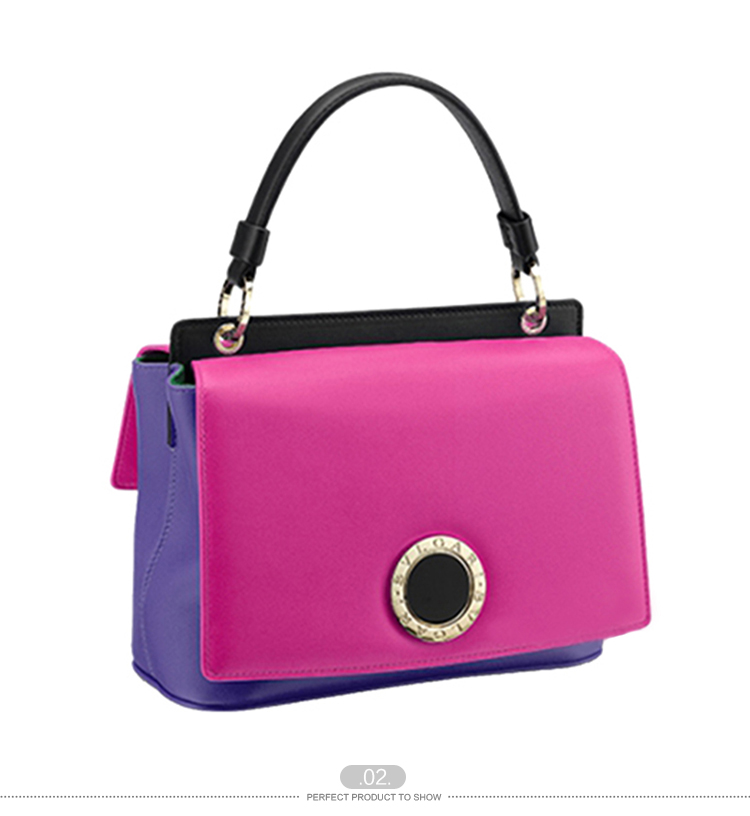 【包邮包税】BVLGARI/宝格丽 女士拼色牛皮翻盖手提包 161108 281057 calf leather berry-036