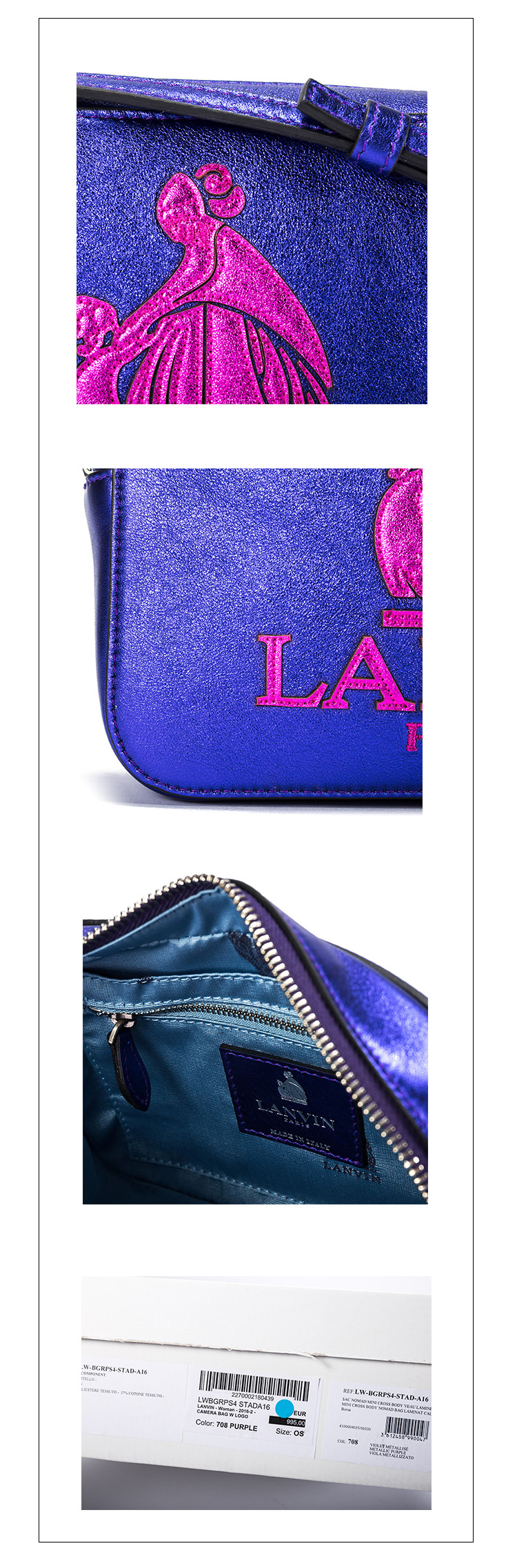 Lanvin/浪凡 女士紫色小牛皮单肩包LWBGRPS4