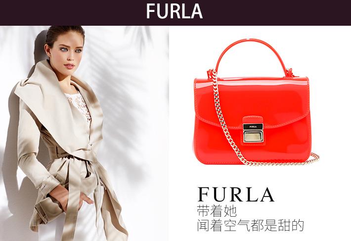 FURLA/芙拉 女士CANDY系列橙红色PVC手提斜挎单肩包