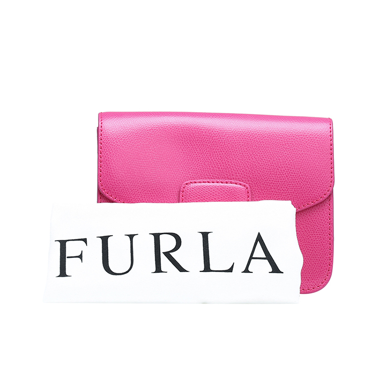 FURLA/芙拉 女士METROPOLIS长链迷你荔枝压纹手拿牛皮单肩包 玫红