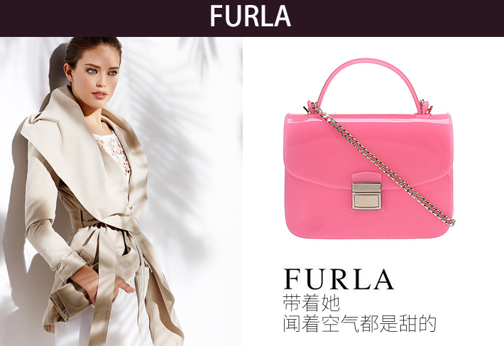 FURLA/芙拉 女士CANDY系列粉红色PVC手提斜挎单肩包