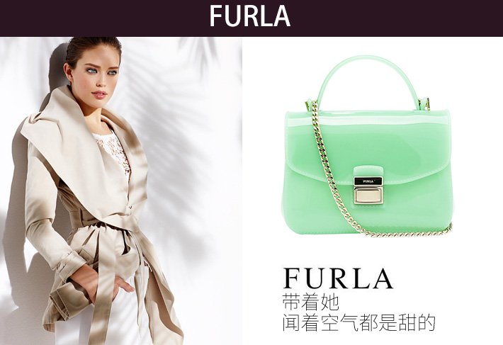 FURLA/芙拉 女士CANDY系列抹茶绿PVC手提斜挎单肩包