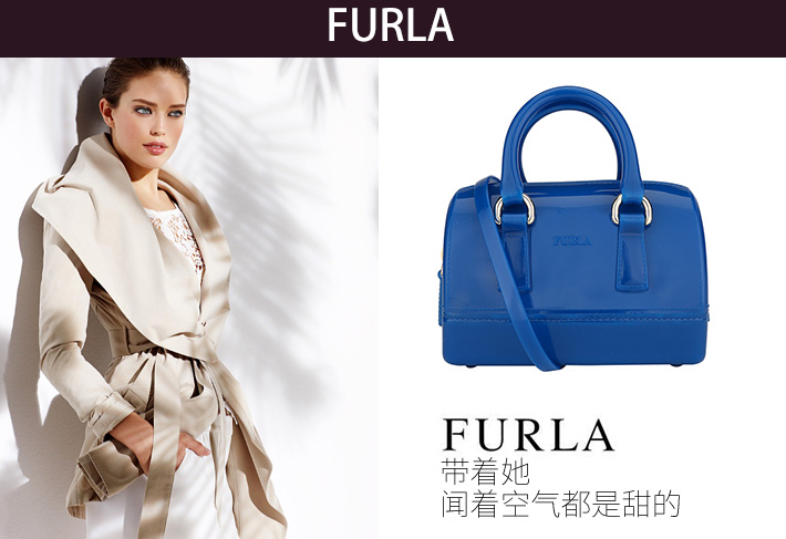 FURLA/芙拉 女士CANDY系列宝蓝色PVC手提斜挎包