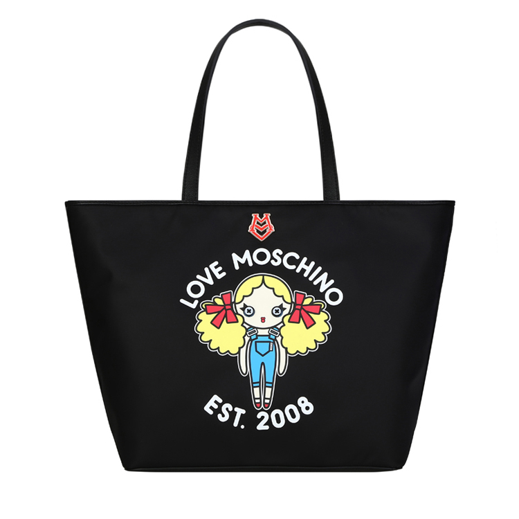 LOVE MOSCHINO/莫斯奇诺 女士印花女孩尼龙购物单肩包 JC4259PP01 黑色