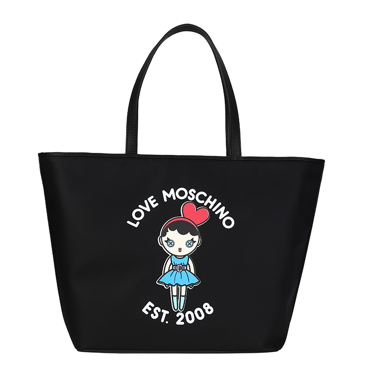 LOVE MOSCHINO/莫斯奇诺 女士印花女孩尼龙购物单肩包 JC4259PP01 黑色
