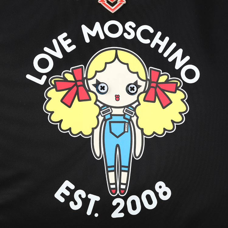 LOVE MOSCHINO/莫斯奇诺 女士印花女孩尼龙购物单肩包 JC4259PP01 黑色