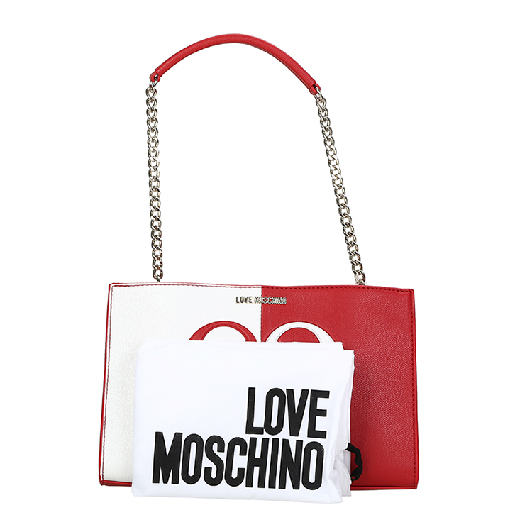 LOVE MOSCHINO/莫斯奇诺 女士拼色PVC半链条单肩包 JC4242PP01 红色/白色