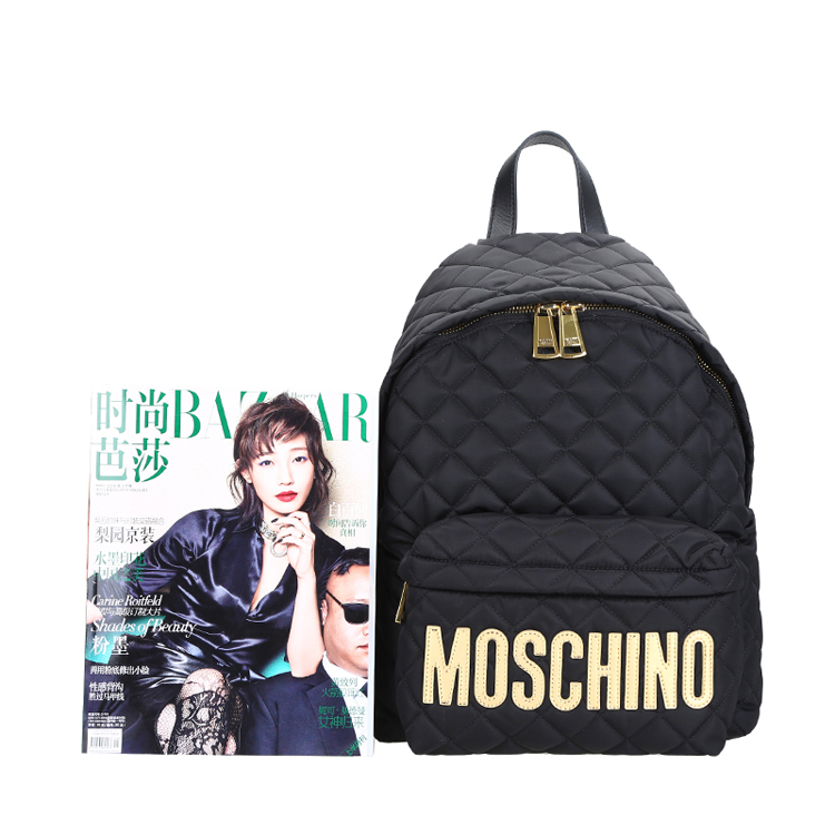 MOSCHINO/莫斯奇诺 女士菱格尼龙双肩包 7607 黑色