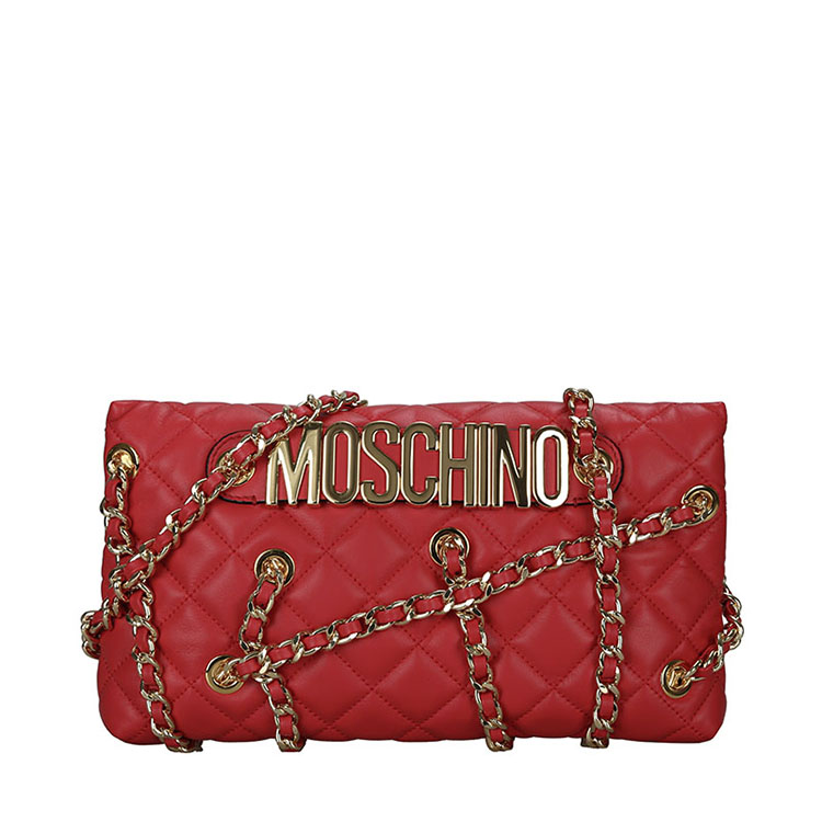 MOSCHINO/莫斯奇诺 女士羊皮链条手腕手拿包 7434 红色