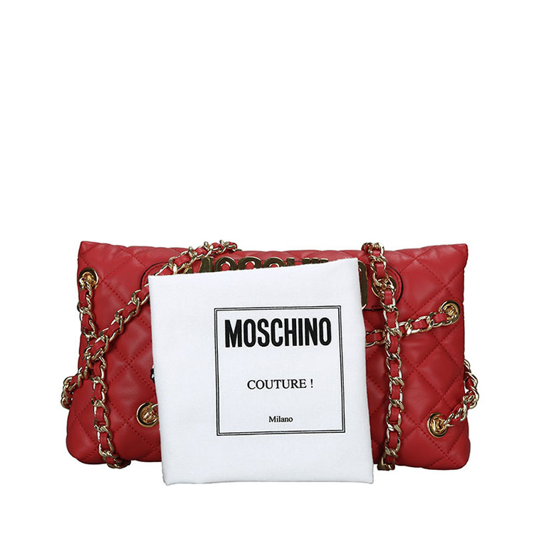MOSCHINO/莫斯奇诺 女士羊皮链条手腕手拿包 7434 红色