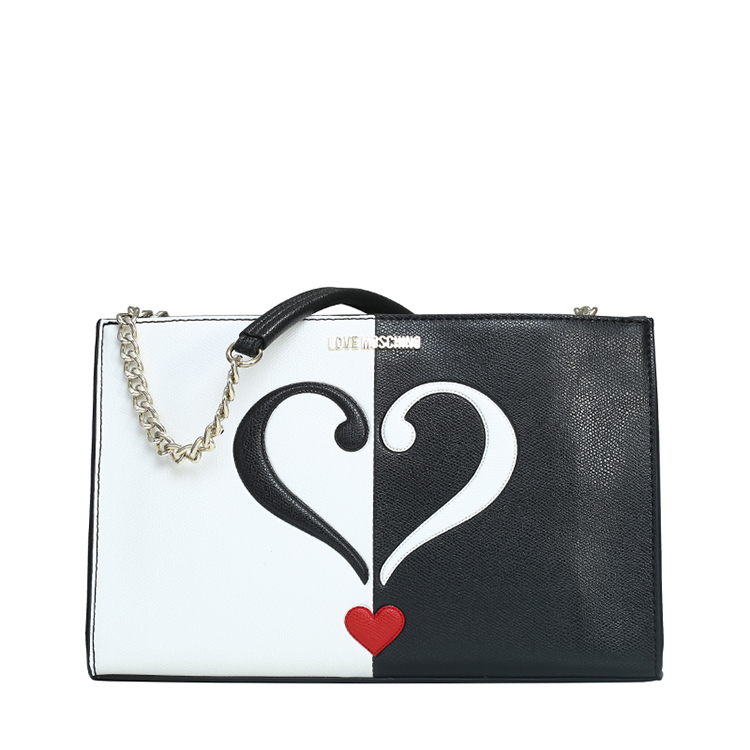 LOVE MOSCHINO/莫斯奇诺 女士拼色PVC半链条单肩包 JC4242PP01 黑色/白色