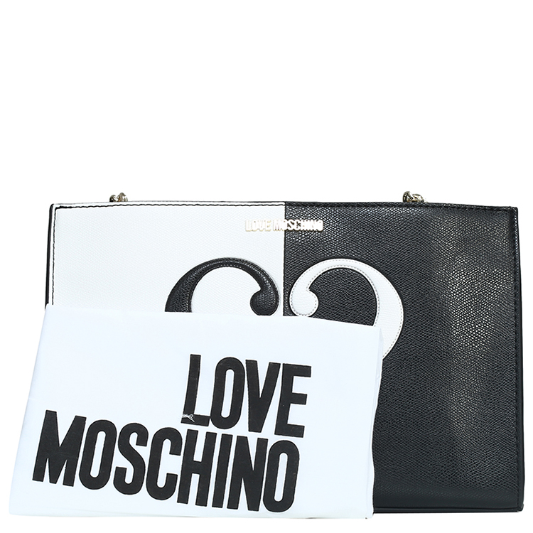 LOVE MOSCHINO/莫斯奇诺 女士拼色PVC半链条单肩包 JC4242PP01 黑色/白色