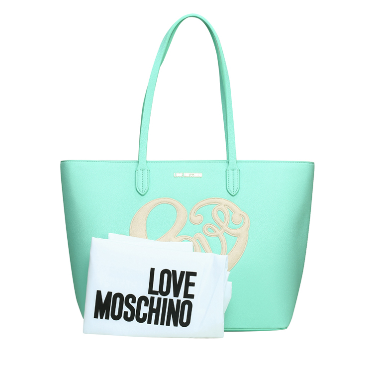 LOVE MOSCHINO/莫斯奇诺 女士立体心形图案聚氨酯纤维购物单肩包 JC4257PP01 薄荷绿