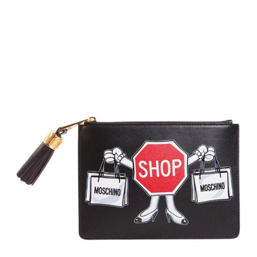 【16春夏清仓折扣】MOSCHINO/莫斯奇诺 logo涂鸦 手拿包 EB