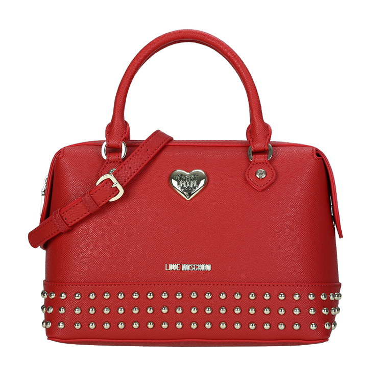 LOVE MOSCHINO/莫斯奇诺 女士PVC铆钉手拎包 JC4239PP01 红色